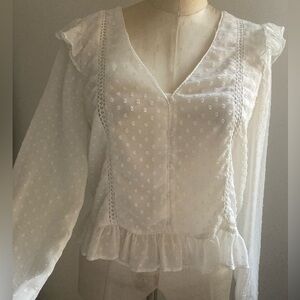 Zara White Ruffle Blouse